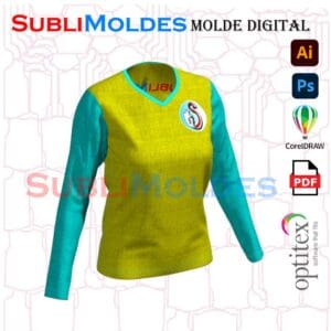 Molde Camiseta Dama Cuello V Manga Larga