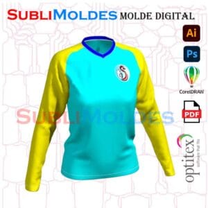 Molde Camiseta Dama Raglan cuello V Manga larga
